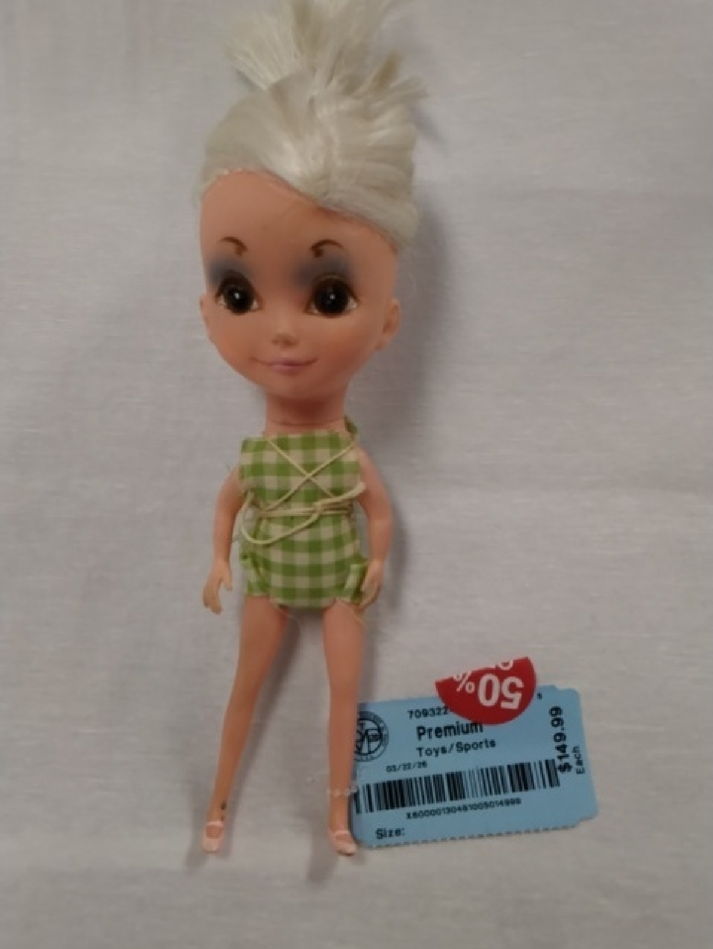 Source Unknown White-Haired Doll in Green Gingham Outfit